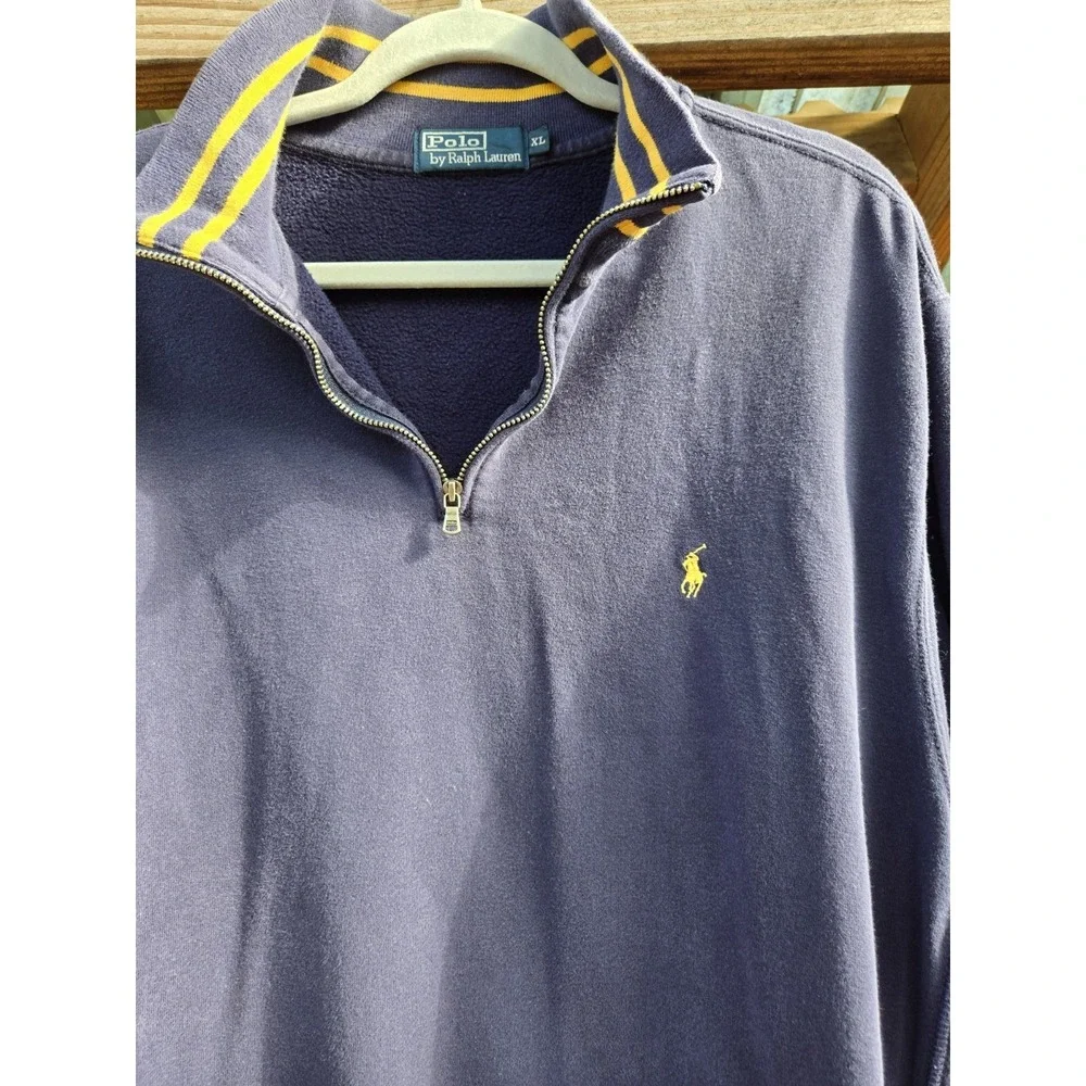 Vintage Polo Ralph Lauren Stripe Collar Quarter Zip Blue Jumper Sweater Men's XL